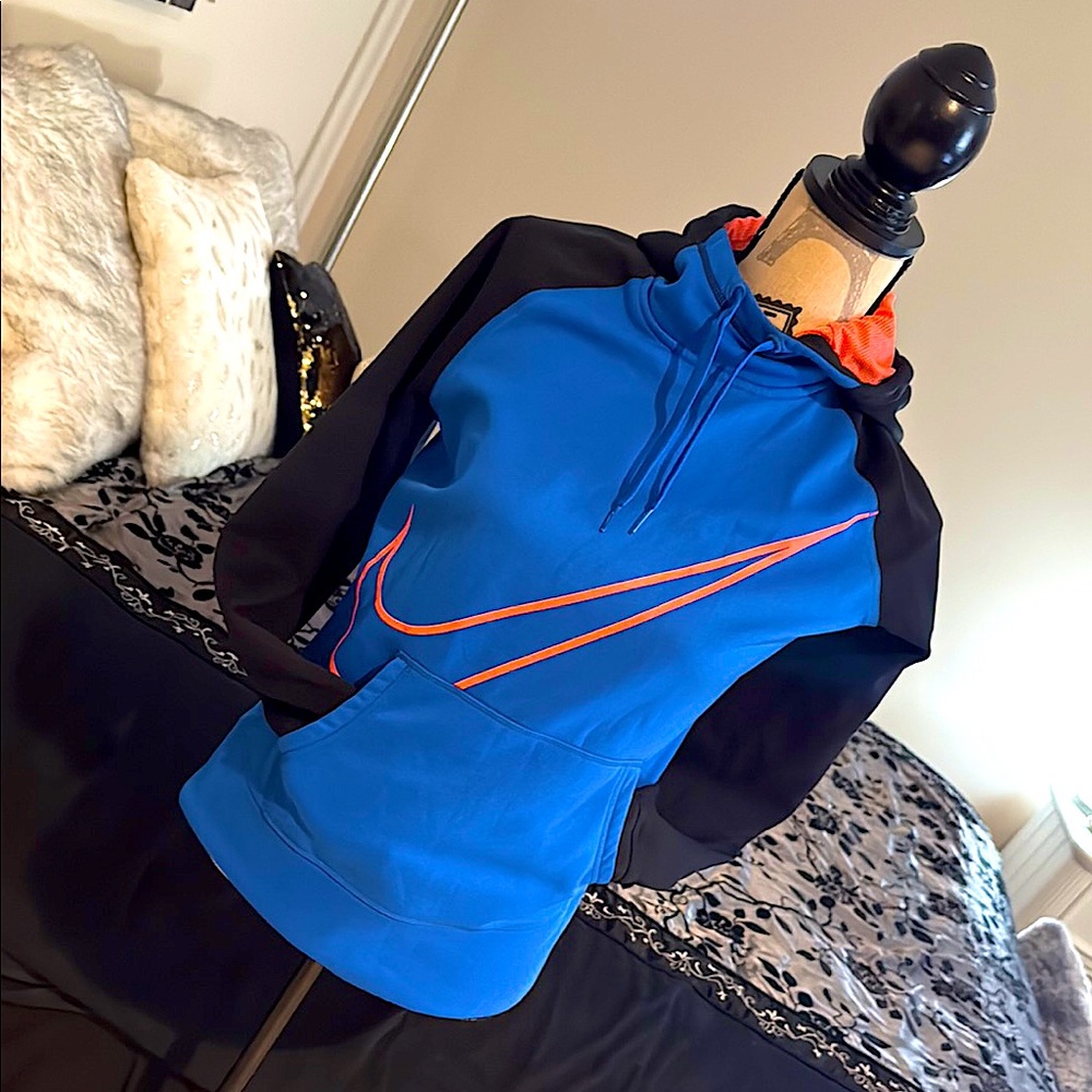 Nike therma-fit, funnel neck blue, black & coral hoodie pullover
